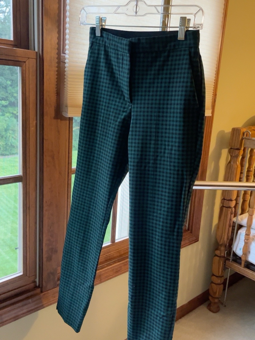 Zara Green Black Check Plaid High Rise Trousers Pants XS